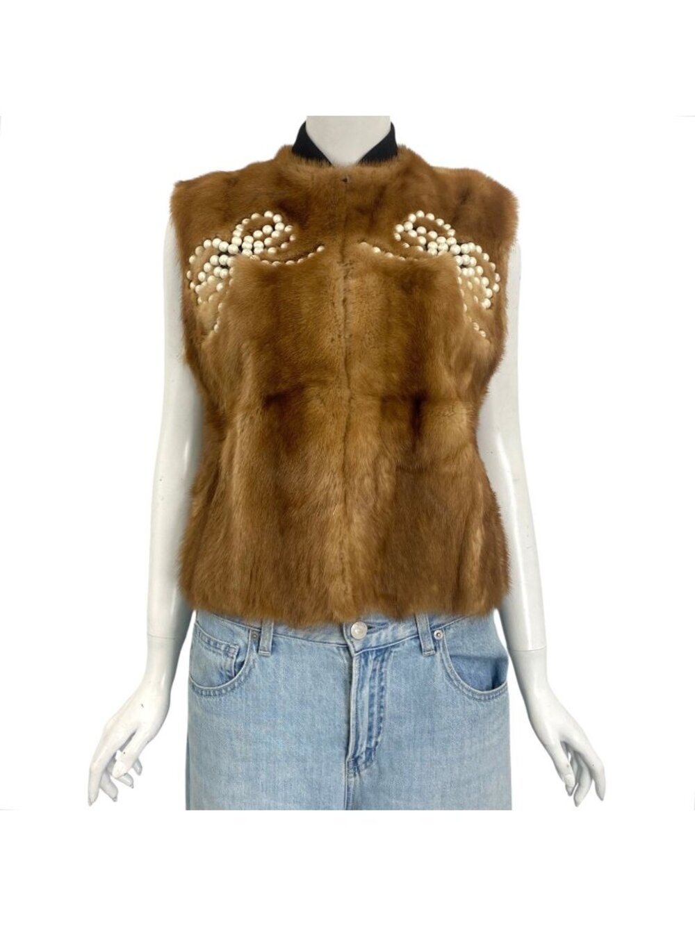 Fendi Vest Mink Leather Fur Ribbon Pearl